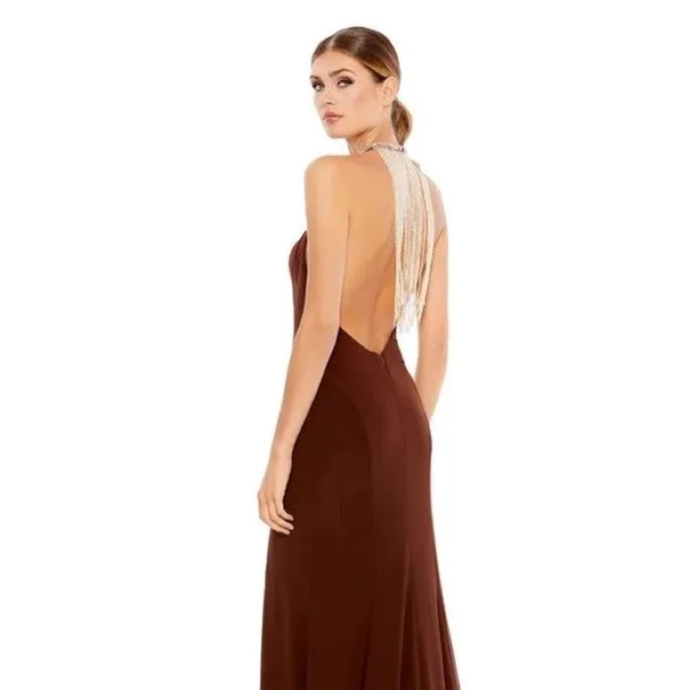Mac Duggal Halter Jersey Gown Chocolate‎ Brown